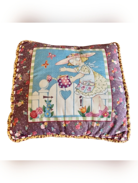 American Vintage Other - Vintage 90s Handmade Throw Pillow Cottagecore Garden Whimsical Butterfly 15x15
